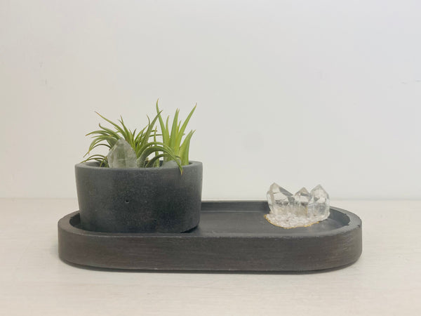 Earth Quartz Crystal Cluster Tray w/ Mini Planter Set